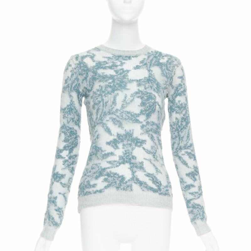 DIOR 2023  Brocart grey blue cashmere blend loose knit sweater FR34 XS-0