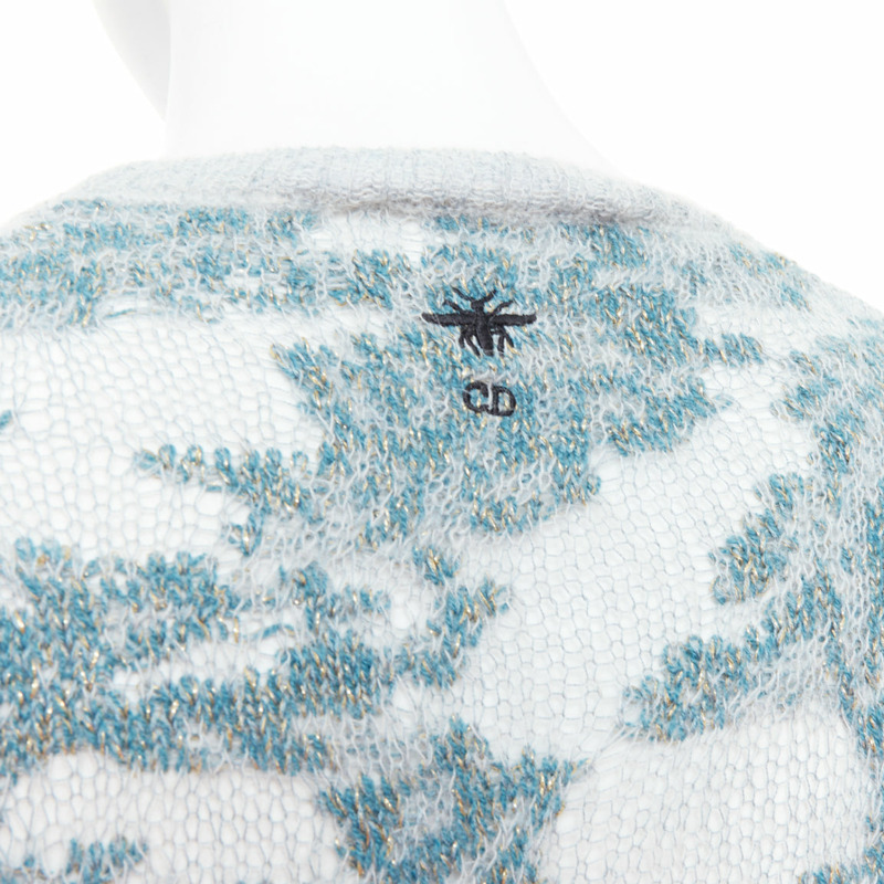 DIOR 2023 Brocart grey blue cashmere blend loose knit sweater FR34 XS-1