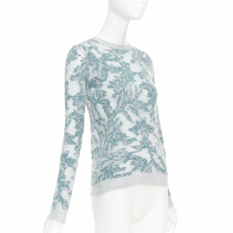 DIOR 2023 Brocart grey blue cashmere blend loose knit sweater FR34 XS-2