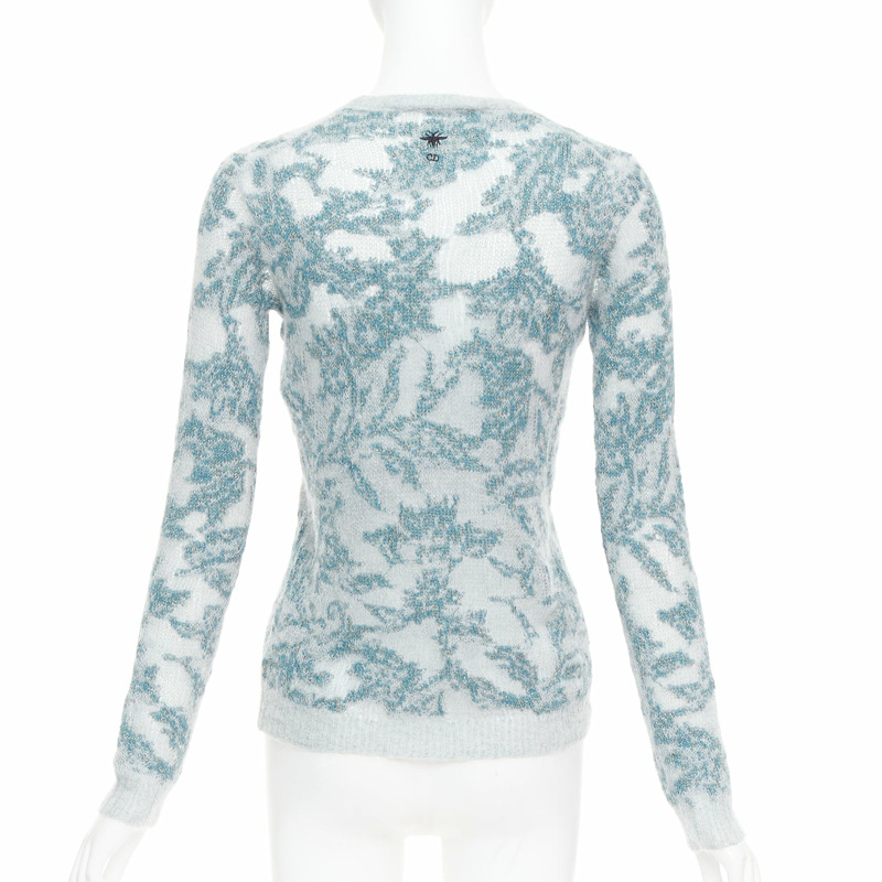 DIOR 2023 Brocart grey blue cashmere blend loose knit sweater FR34 XS-4