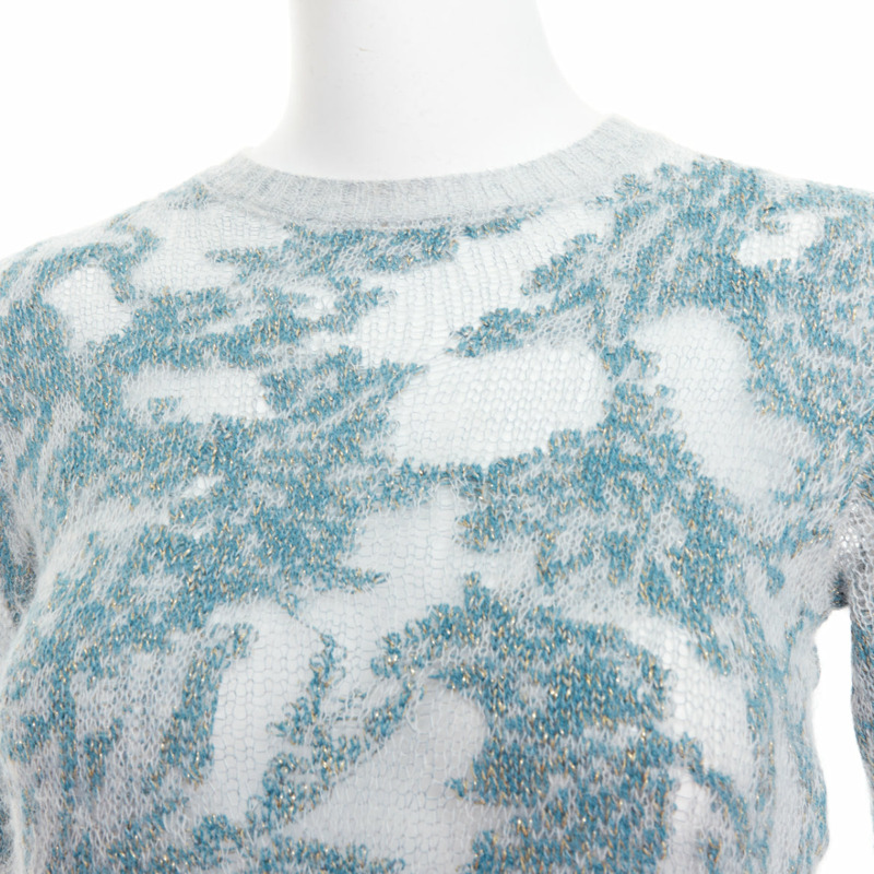 DIOR 2023 Brocart grey blue cashmere blend loose knit sweater FR34 XS-6