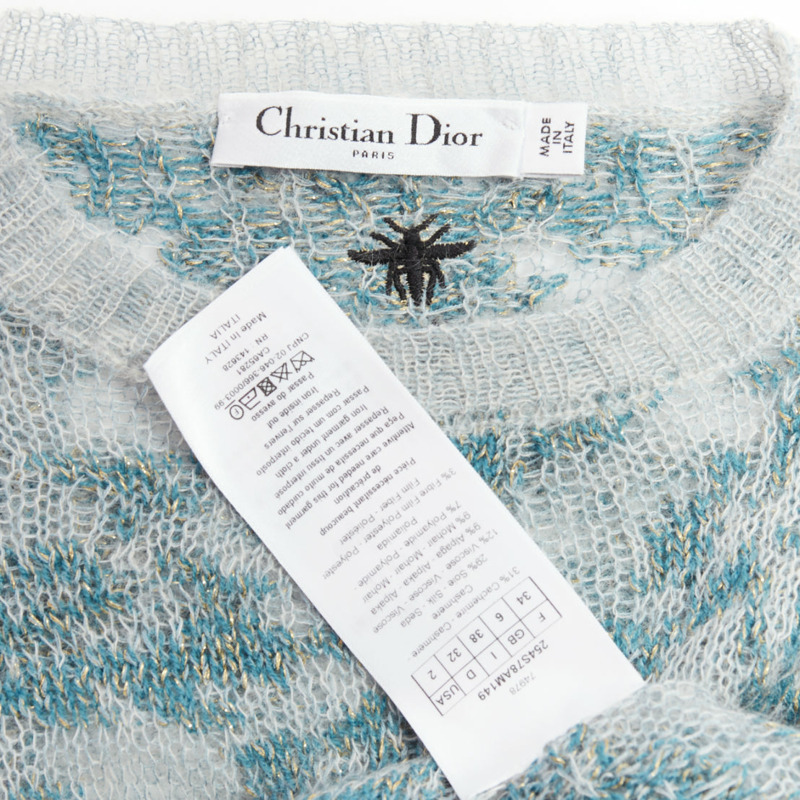 DIOR 2023 Brocart grey blue cashmere blend loose knit sweater FR34 XS-7