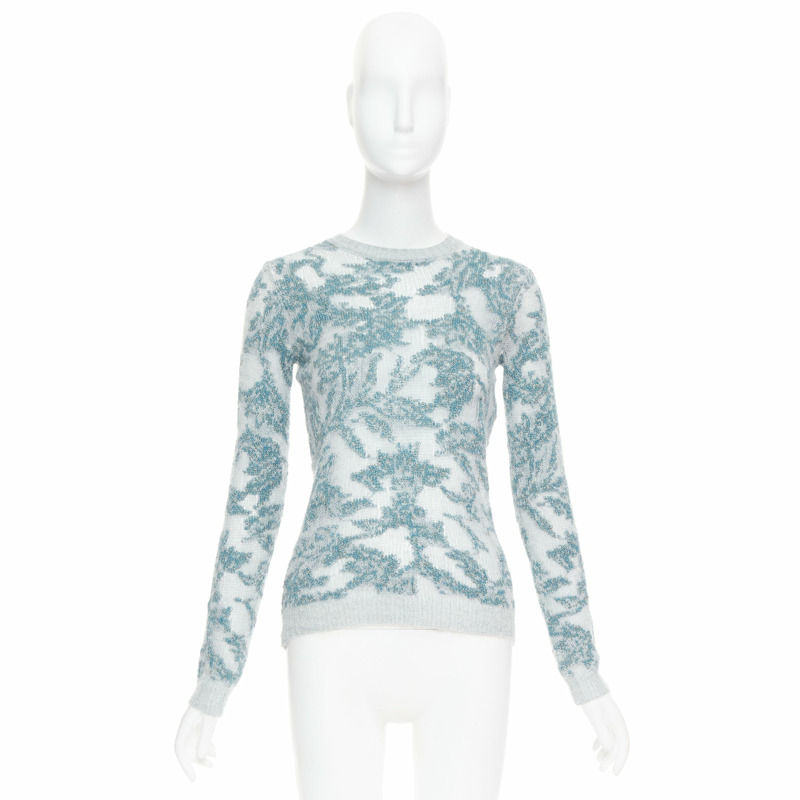 DIOR 2023 Brocart grey blue cashmere blend loose knit sweater FR34 XS-8