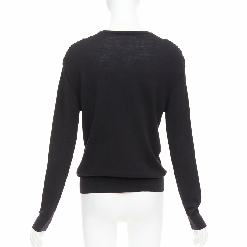 STELLA MCCARTNEY 2016 black white virgin wool silk trim long sleeve sweater-4