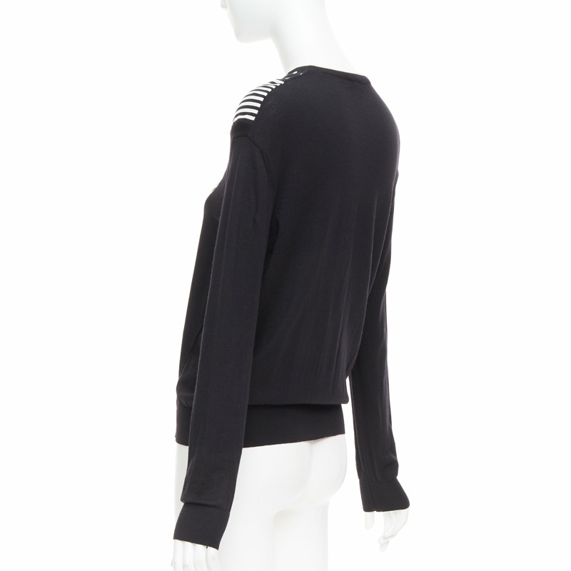 STELLA MCCARTNEY 2016 black white virgin wool silk trim long sleeve sweater-5