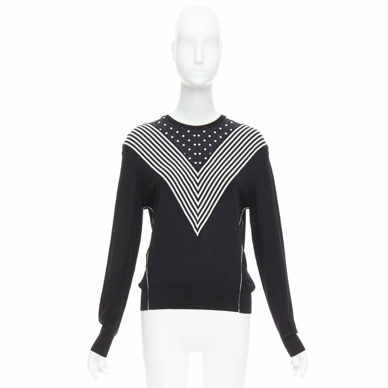 STELLA MCCARTNEY 2016 black white virgin wool silk trim long sleeve sweater-8