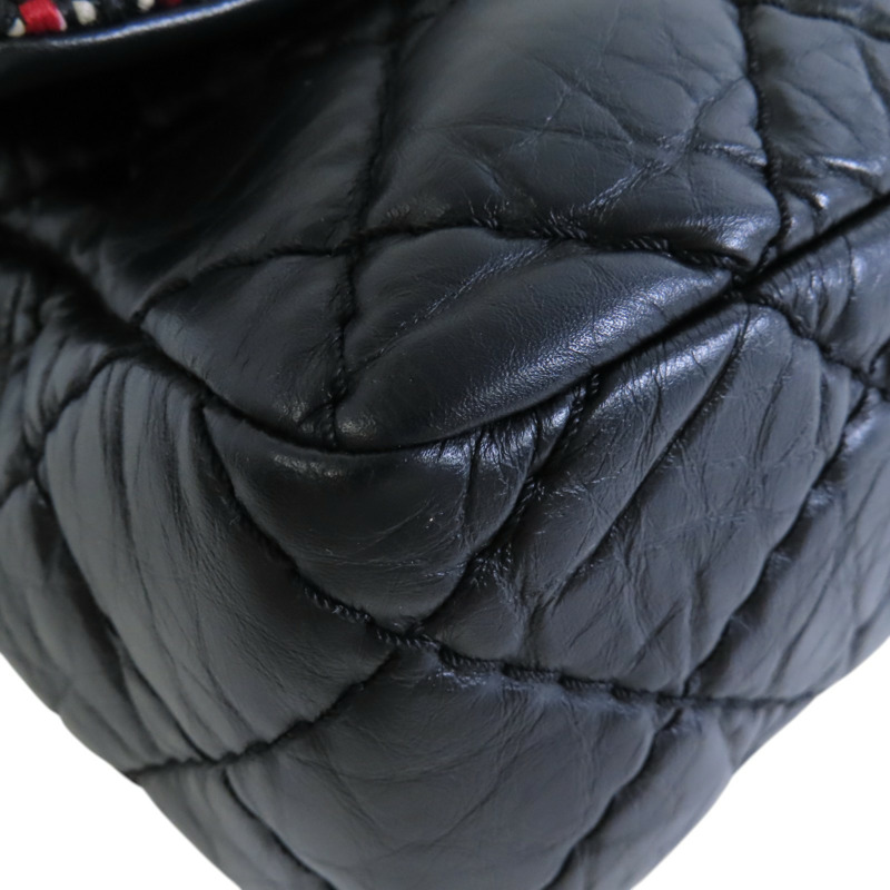CHANEL 牛皮皮革/斜紋軟呢2Way Shoulder Bag銀扣鏈帶手挽肩背兩用袋-10