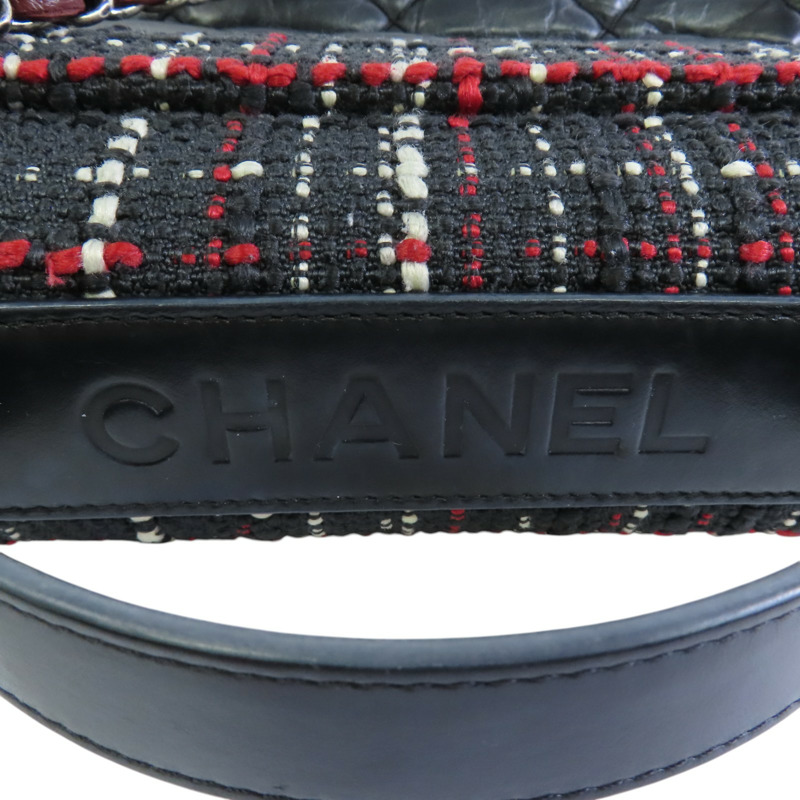 CHANEL 牛皮皮革/斜紋軟呢2Way Shoulder Bag銀扣鏈帶手挽肩背兩用袋-14