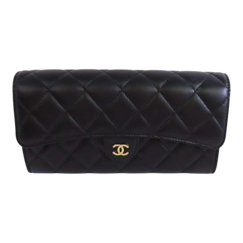 CHANEL 羊皮皮革Long Wallet金扣長錢包-0