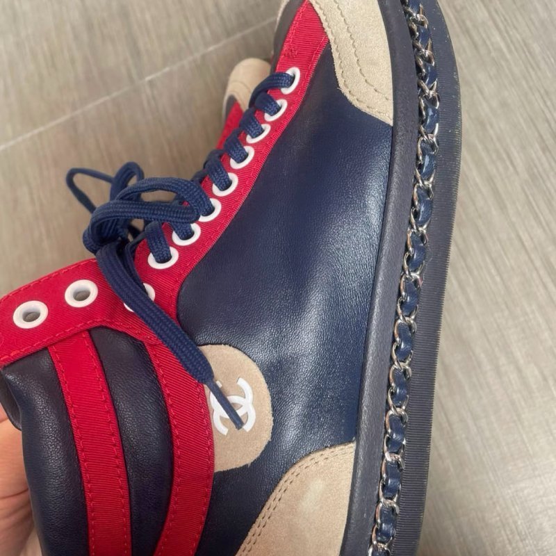 Chanel 鍊條邊拼色高統休閒鞋 35.5號，很新-3