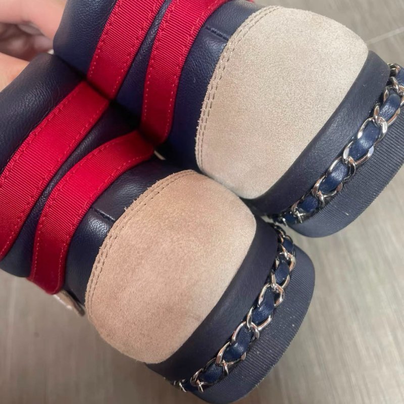 Chanel 鍊條邊拼色高統休閒鞋 35.5號，很新-4