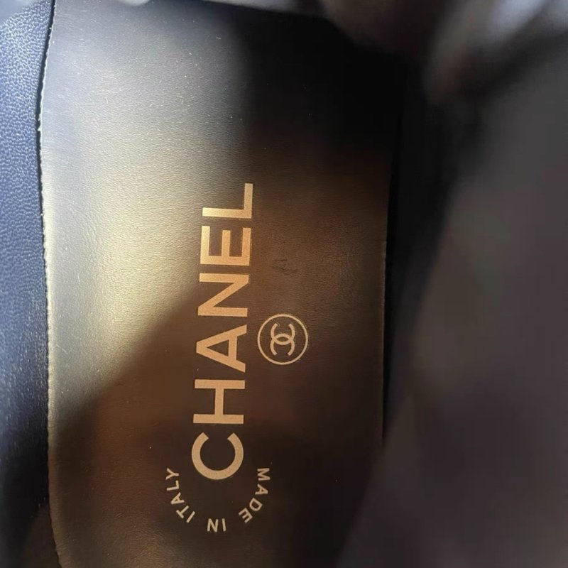 Chanel 鍊條邊拼色高統休閒鞋 35.5號，很新-5