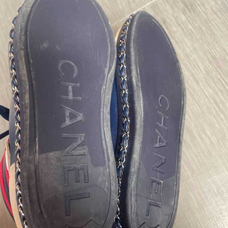 Chanel 鍊條邊拼色高統休閒鞋 35.5號，很新-7