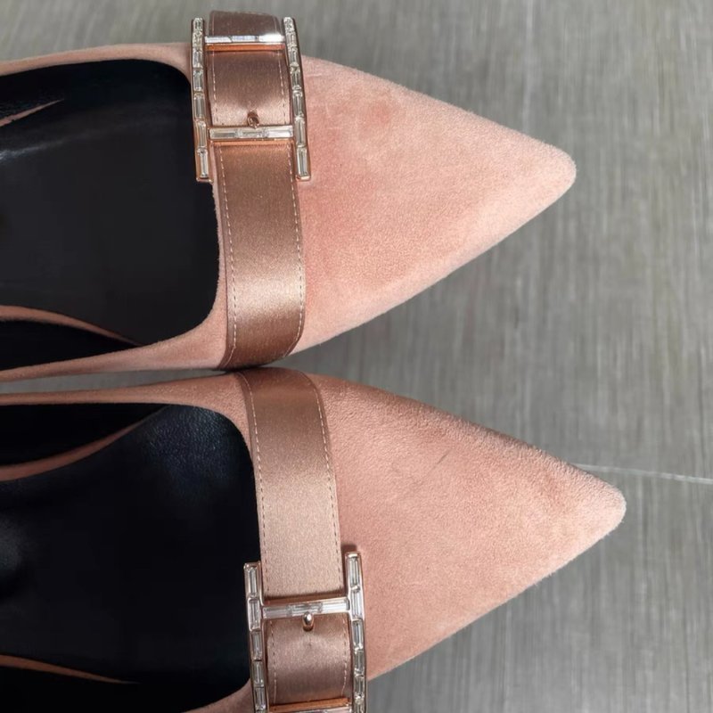 hermès H鑽扣橘粉色平底鞋 37.5號-1