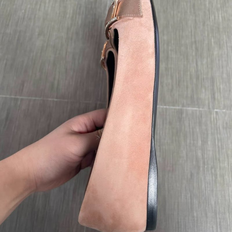 hermès H鑽扣橘粉色平底鞋 37.5號-3