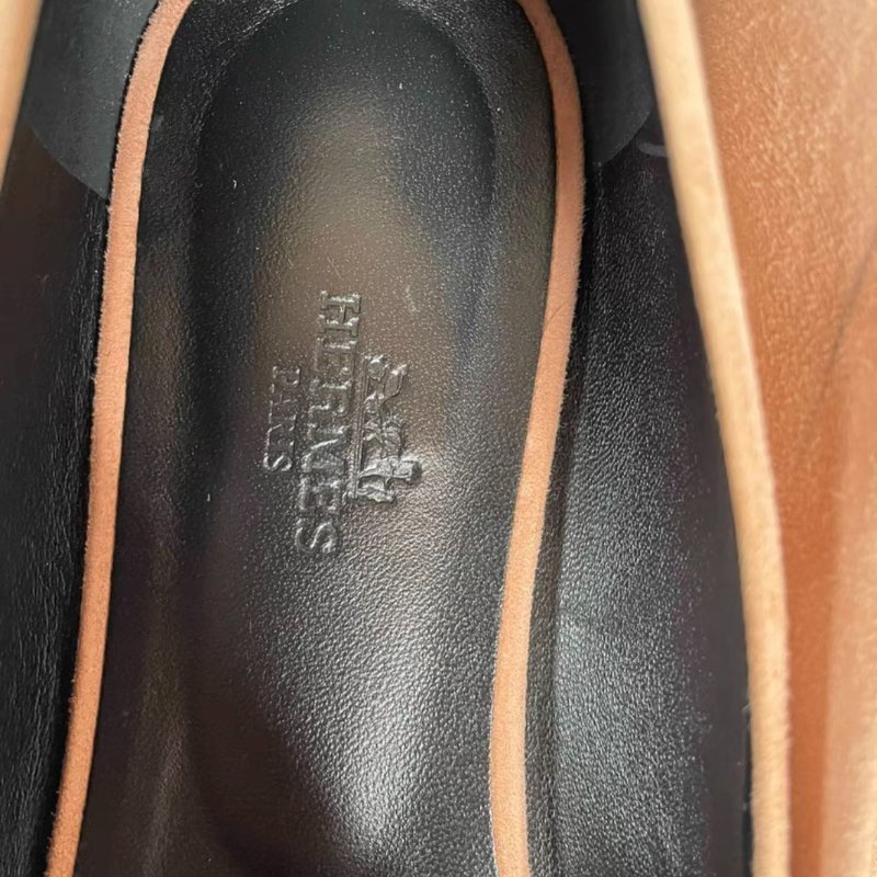 hermès H鑽扣橘粉色平底鞋 37.5號-4