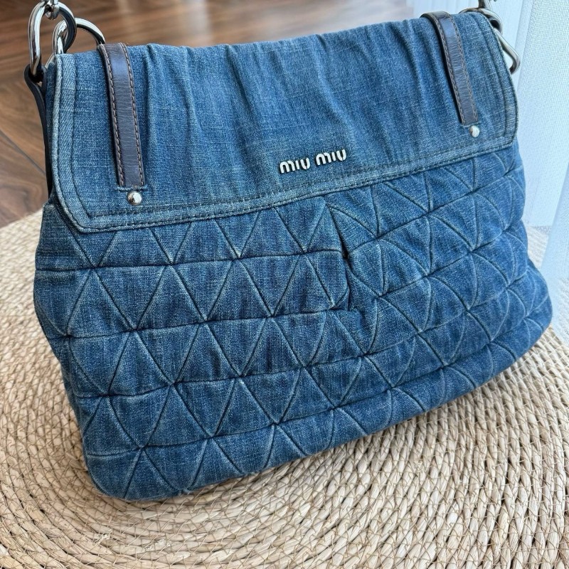 Miumiu繆繆牛仔丹寧寶石鑽扣郵差公文包肩背包-2