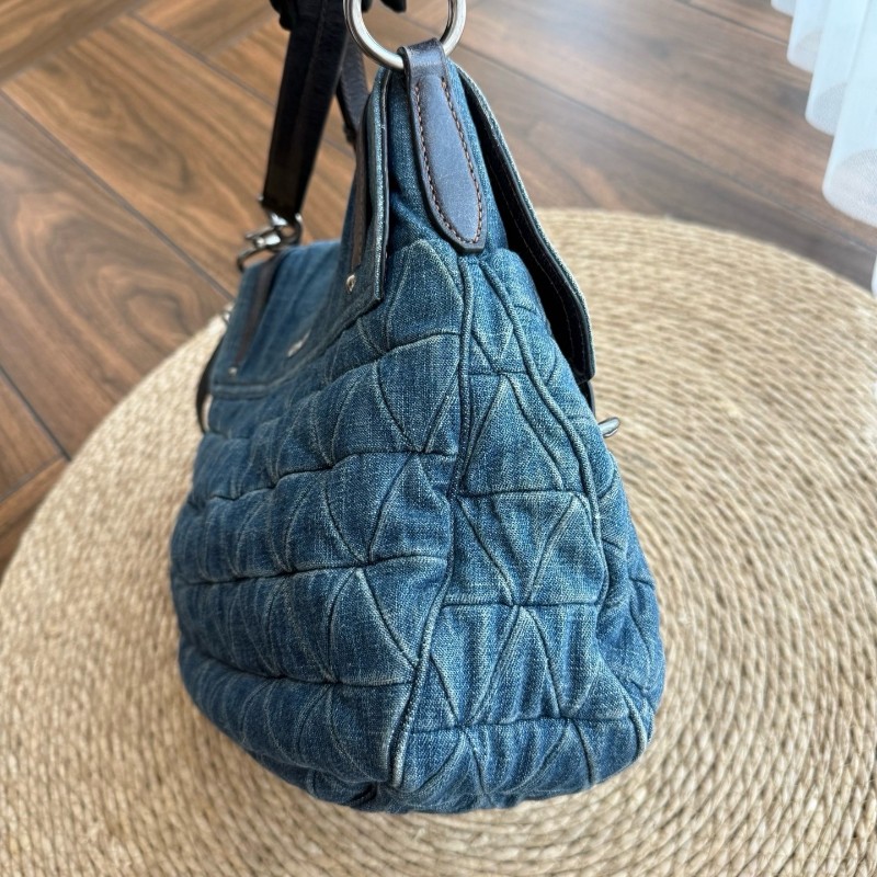 Miumiu繆繆牛仔丹寧寶石鑽扣郵差公文包肩背包-3