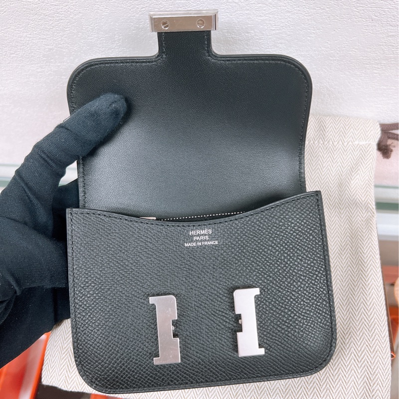 全新 Hermes constance slim 黑銀康康皮夾-4