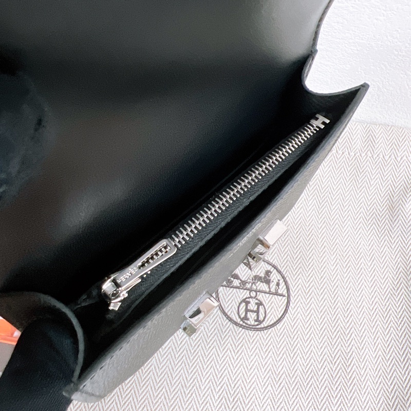 全新 Hermes constance slim 黑銀康康皮夾-5