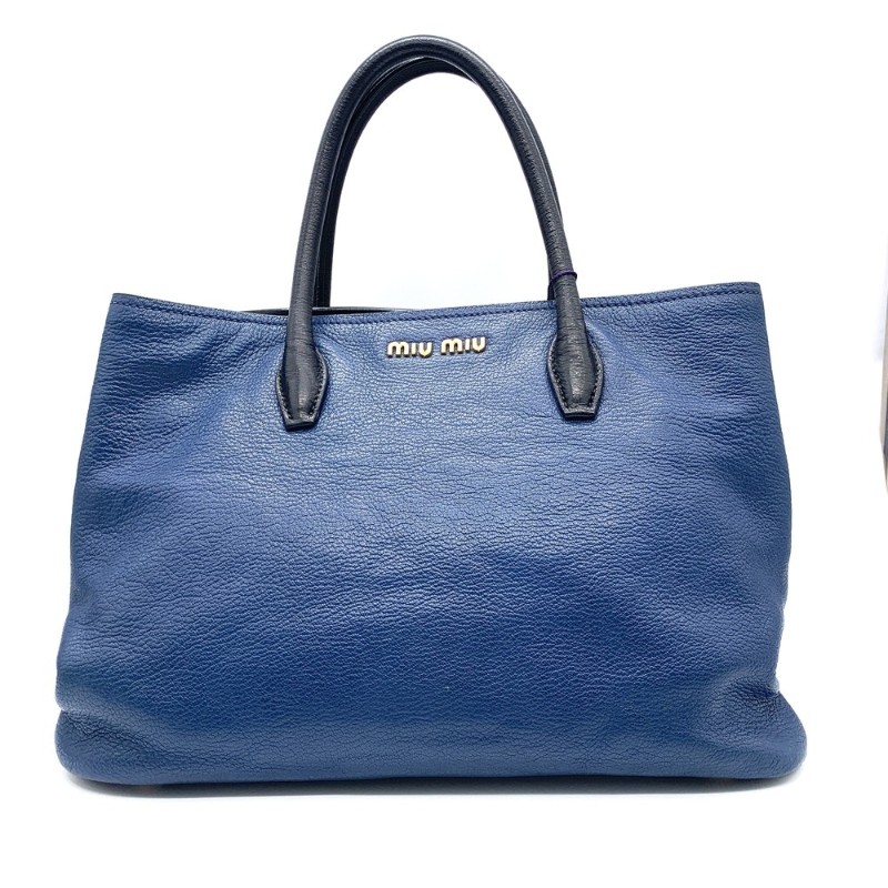 Miumiu繆繆藍色拼黑色牛皮手提包挎包手袋-0