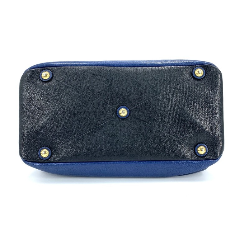 Miumiu繆繆藍色拼黑色牛皮手提包挎包手袋-3