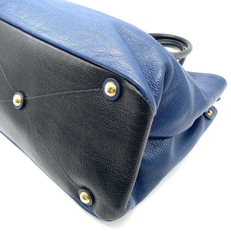 Miumiu繆繆藍色拼黑色牛皮手提包挎包手袋-5