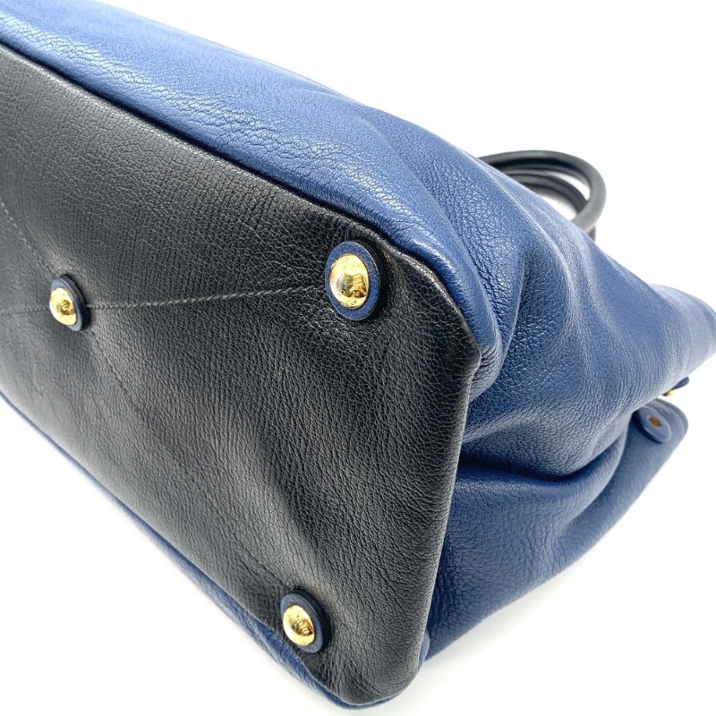 Miumiu繆繆藍色拼黑色牛皮手提包挎包手袋-6