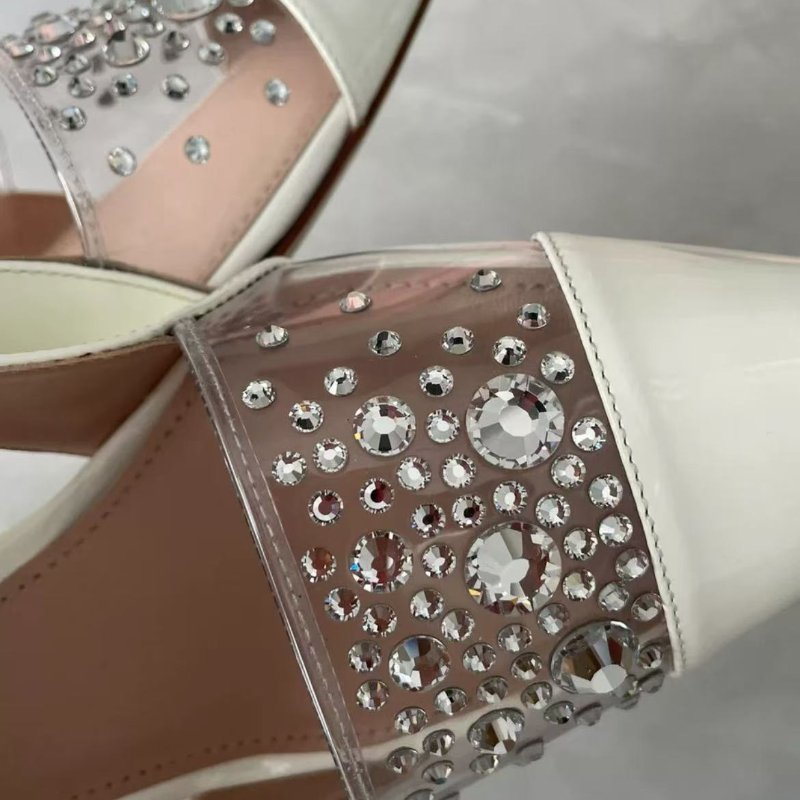 miumiu 白色水鑽高跟涼鞋 全新閒置品 38.5號，尖頭涼鞋38號也可穿 配件有防塵袋，鞋盒，備用鞋釘-2