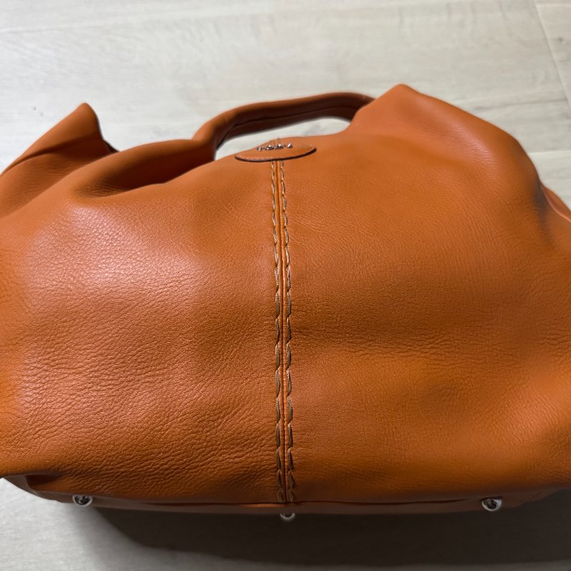 TOD'S 經典南瓜橘 24H Shopping Grande tote 柔軟小牛皮肩背包-6