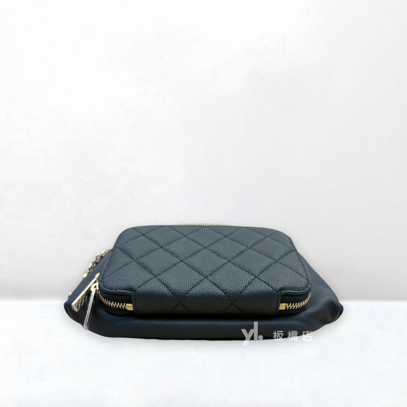 CHANEL Matelasse黑色魚子醬皮革腰包AS0465-4