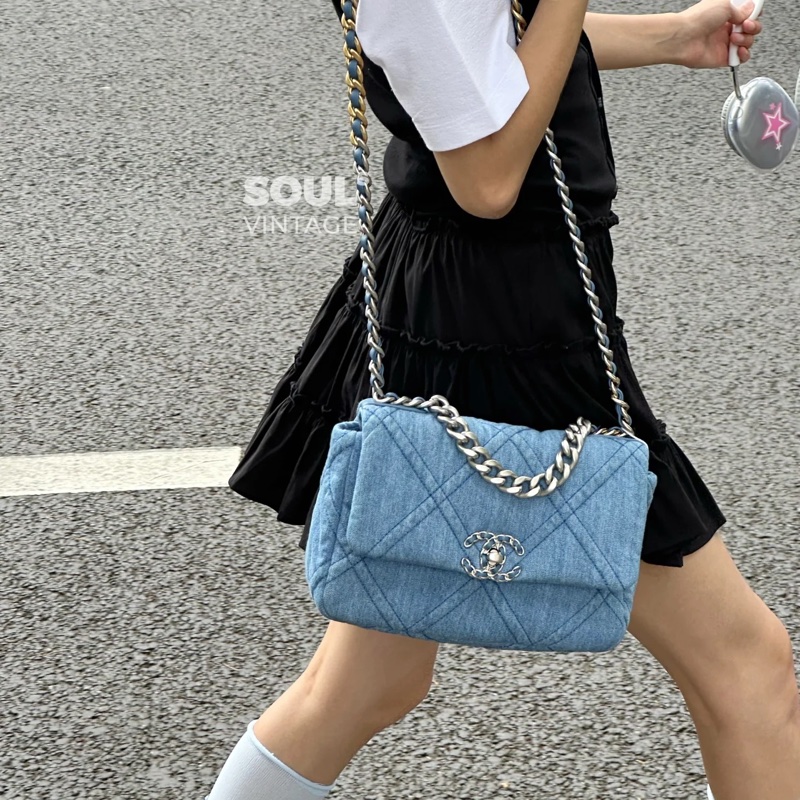 Chanel 香奈兒19bag  22P 晶片款 牛仔 26*16*9-0