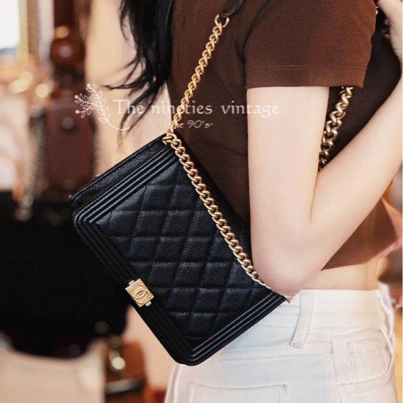 99新🆕Chanel黑金荔枝牛皮leboy woc手提斜挎單肩包-1