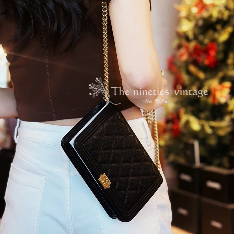 99新🆕Chanel黑金荔枝牛皮leboy woc手提斜挎單肩包-2