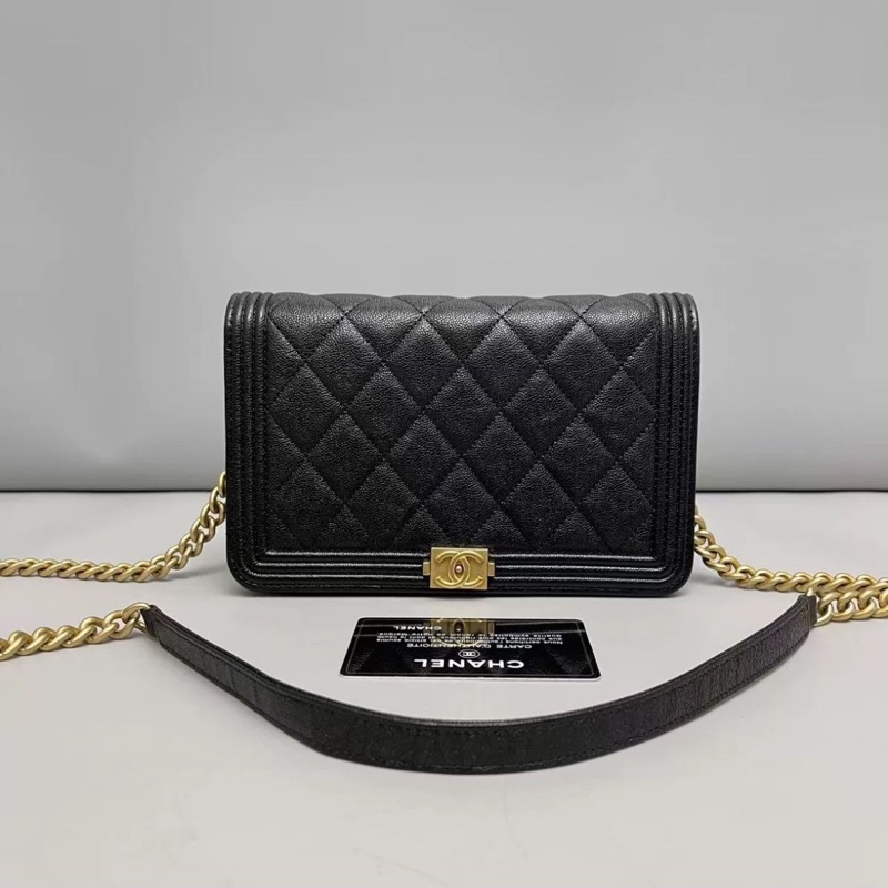 99新🆕Chanel黑金荔枝牛皮leboy woc手提斜挎單肩包-3