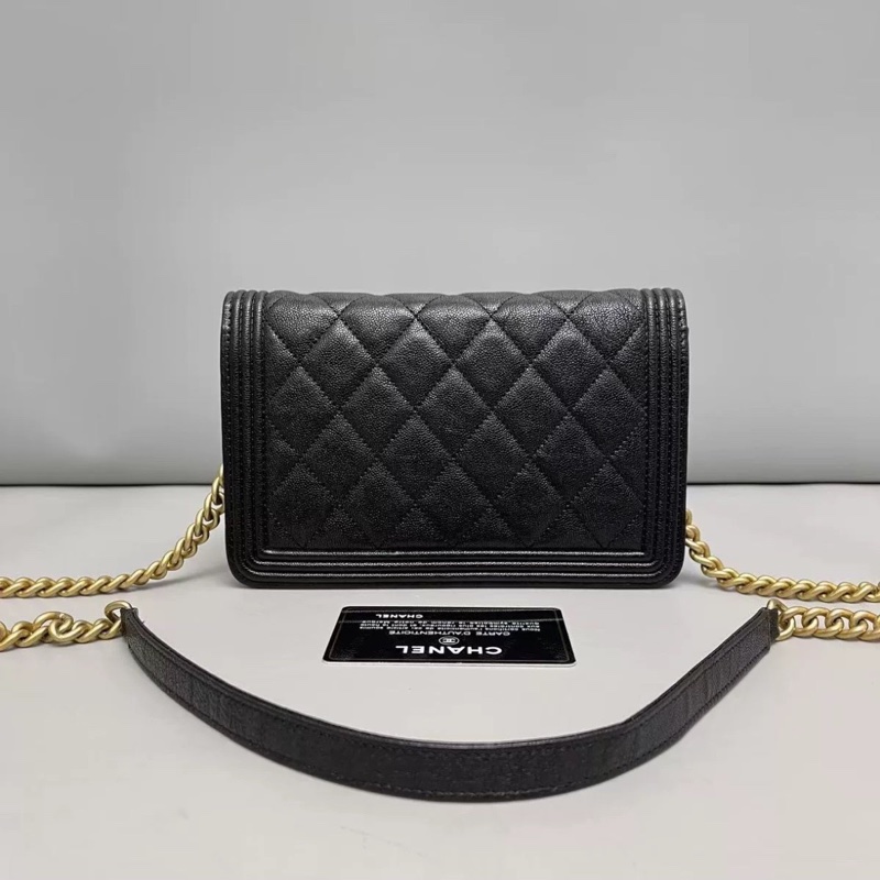 99新🆕Chanel黑金荔枝牛皮leboy woc手提斜挎單肩包-4