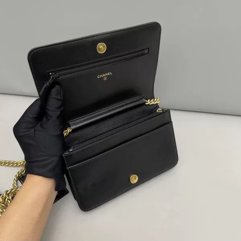 99新🆕Chanel黑金荔枝牛皮leboy woc手提斜挎單肩包-6