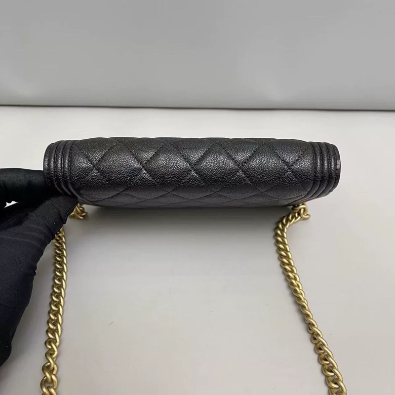 99新🆕Chanel黑金荔枝牛皮leboy woc手提斜挎單肩包-11