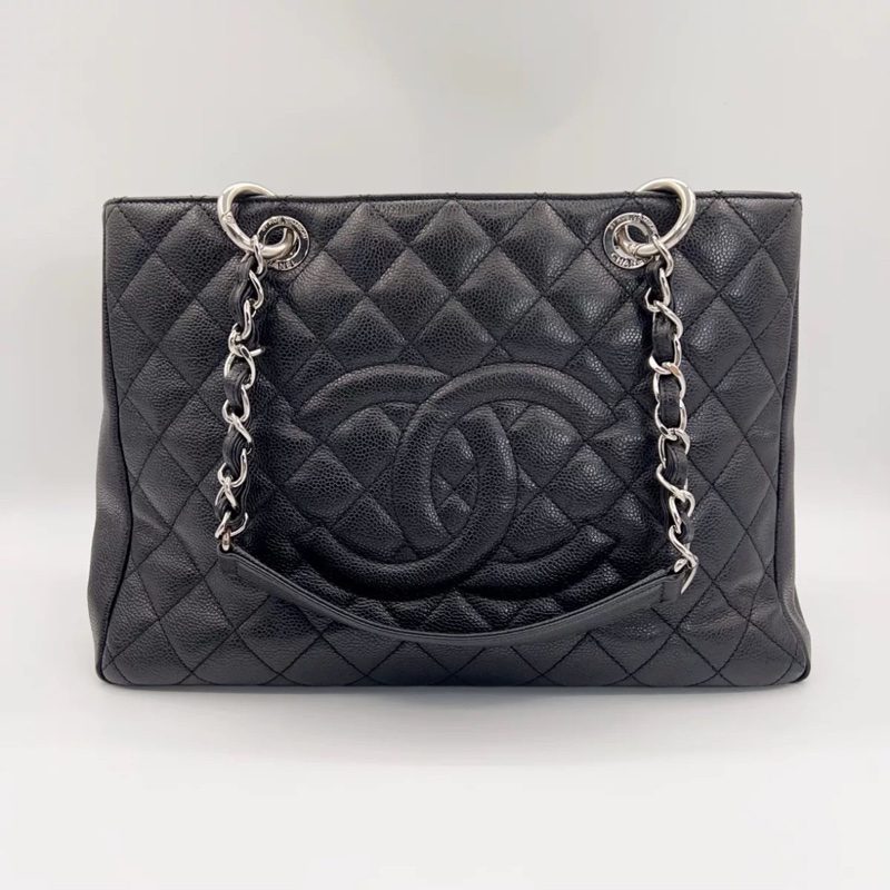 成色很好👍Chanel黑銀荔枝牛皮中號gst鏈條單肩手提包👜-7