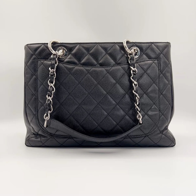 成色很好👍Chanel黑銀荔枝牛皮中號gst鏈條單肩手提包👜-8