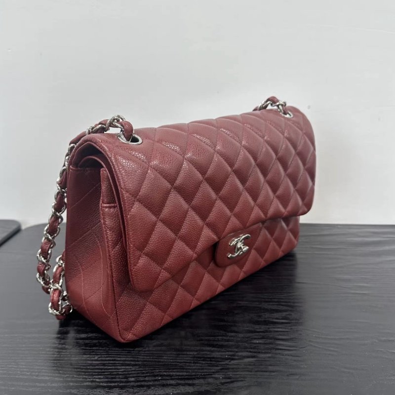 CHANEL 銀扣紅色CF大號jumbo肩背斜背包 30*19.5*10 98新配件塵袋-1
