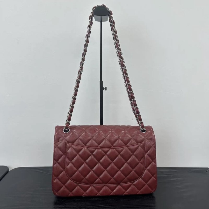 CHANEL 銀扣紅色CF大號jumbo肩背斜背包 30*19.5*10 98新配件塵袋-5