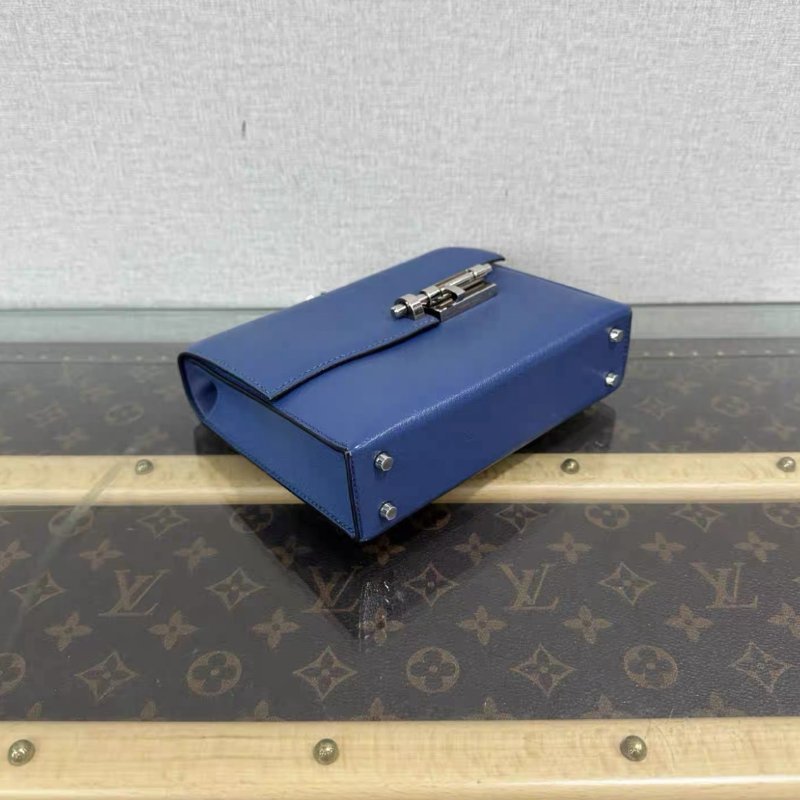 HERMES Verrou瑪瑙藍銀扣肩背斜背插銷包17*13*4 98新-2