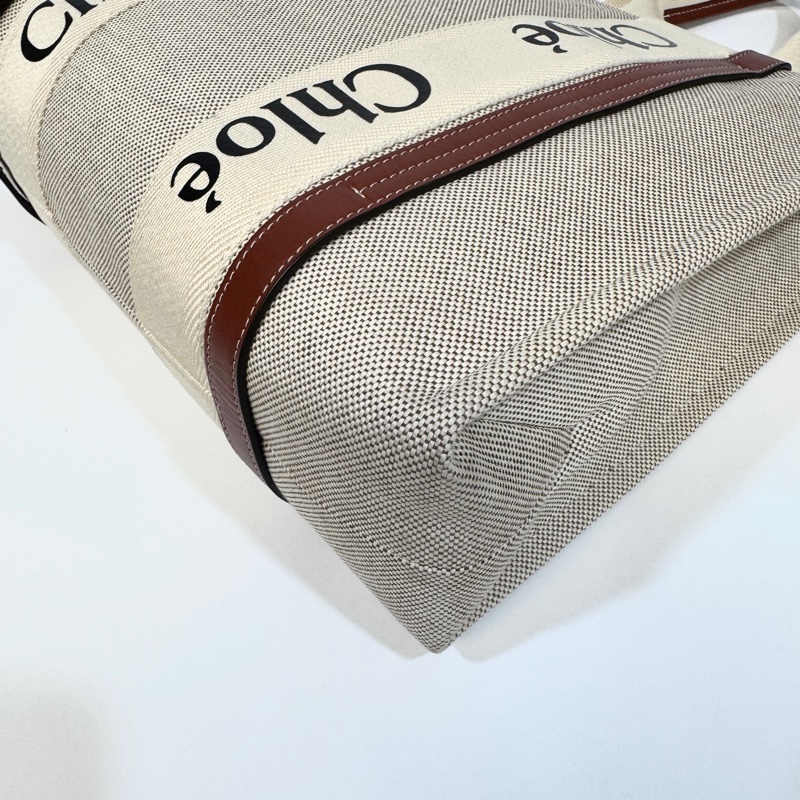 Chloe帆布拚棕牛皮中號woody肩背包-9