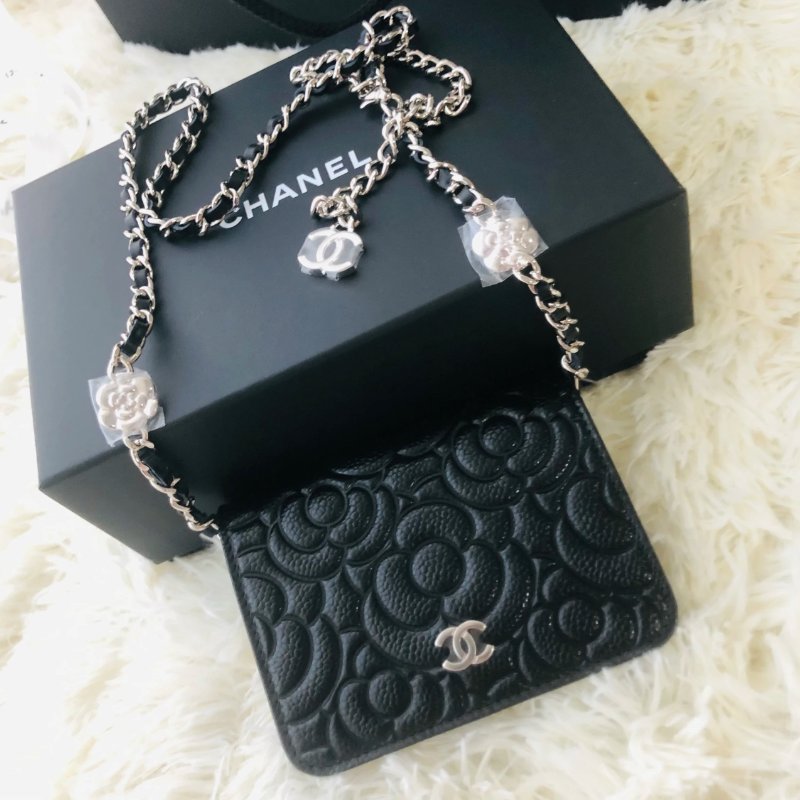 CHANEL 黑銀山茶花肩背斜背鏈條包 12*19*2.5 全新閒置配件盒子塵袋保卡吊牌-0