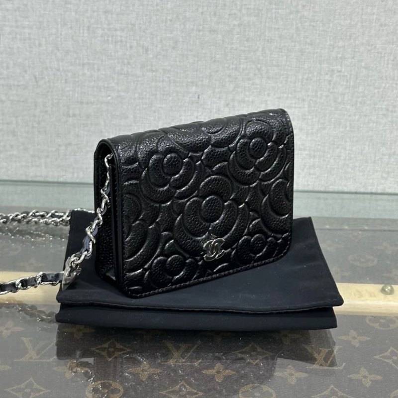 CHANEL 黑銀山茶花肩背斜背鏈條包 12*19*2.5 全新閒置配件盒子塵袋保卡吊牌-4