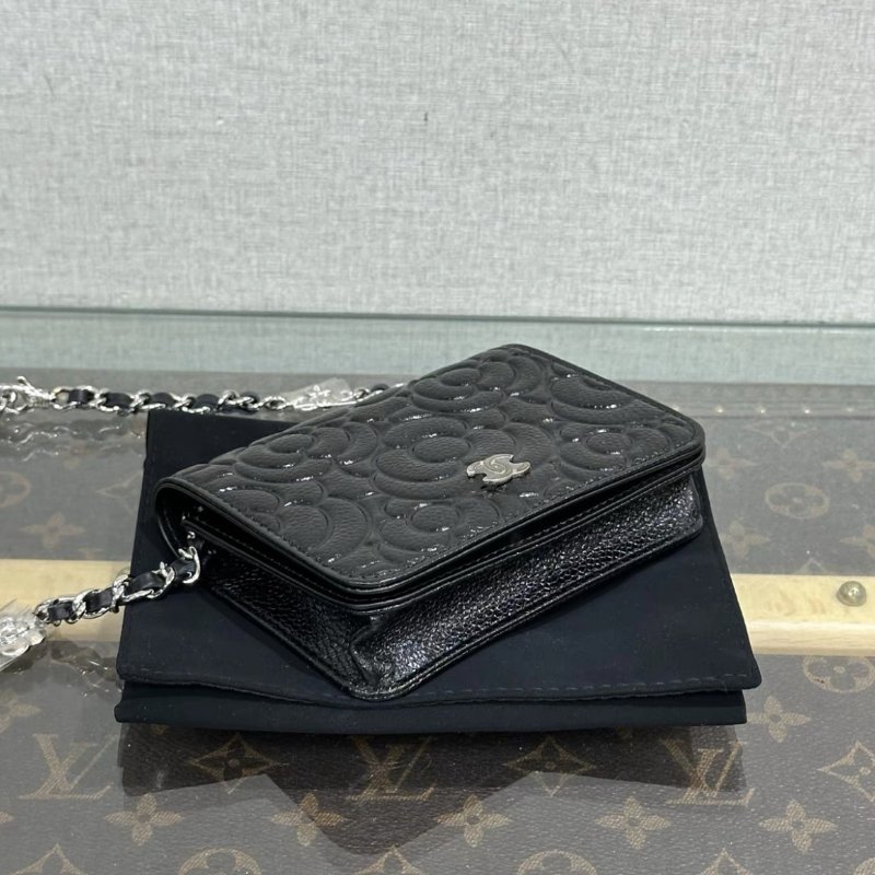 CHANEL 黑銀山茶花肩背斜背鏈條包 12*19*2.5 全新閒置配件盒子塵袋保卡吊牌-5