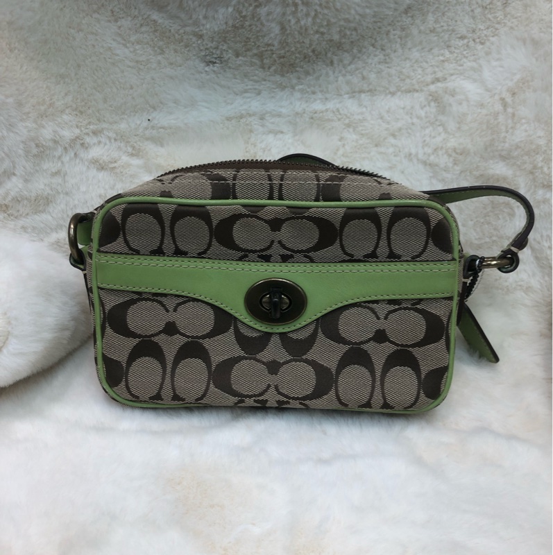 Coach 青綠色帶 拼老花 相機包 XB545-0