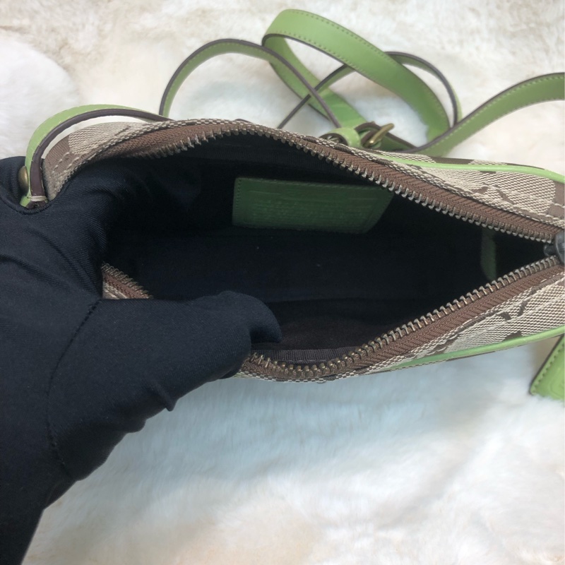 Coach 青綠色帶 拼老花 相機包 XB545-17