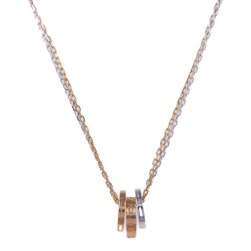 CARTIER 18K玫瑰金/白金6P Diamond Love Three Hoop Necklace項鍊-0